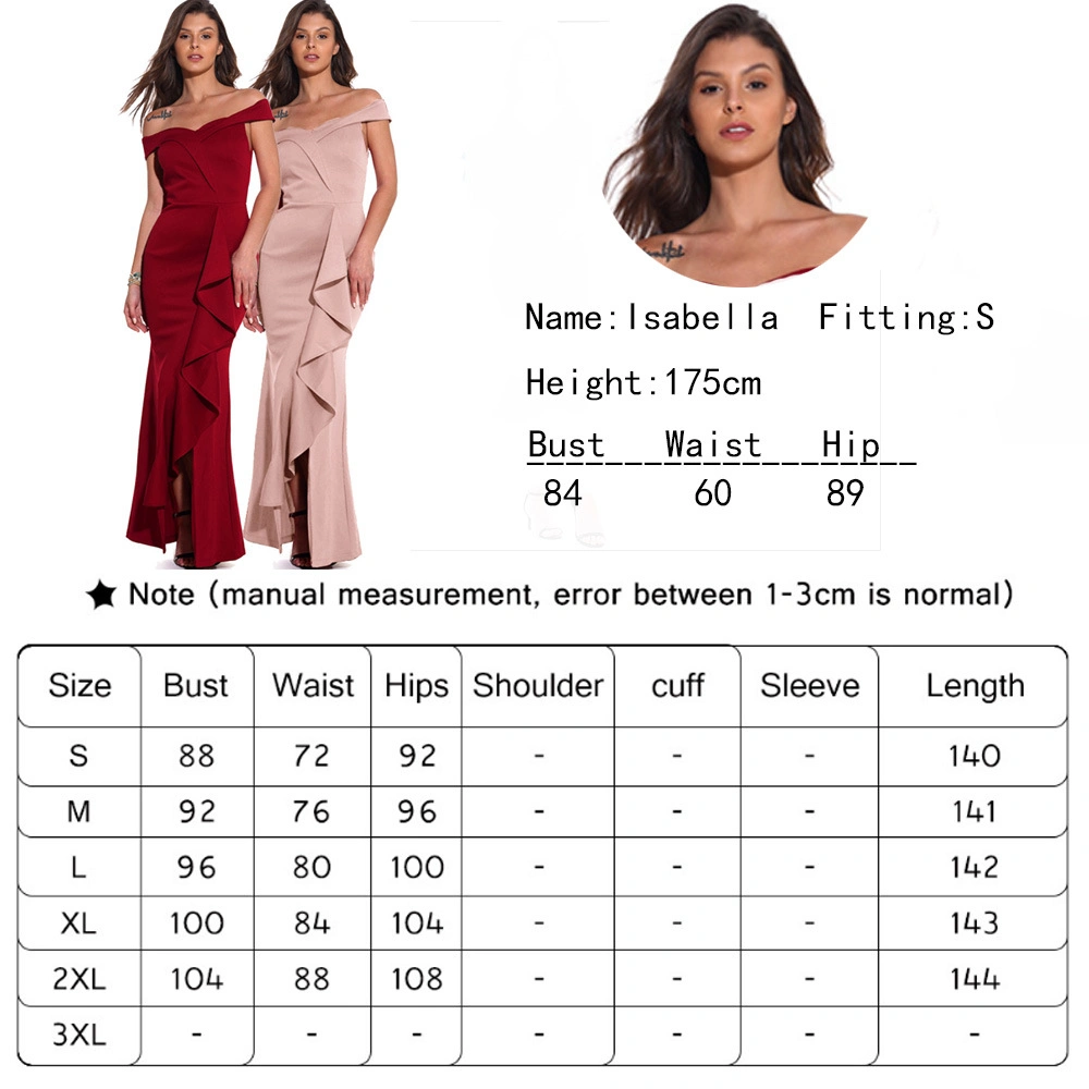 Top Women Clothes Hight Quality Plain Sexy Short Sleeve off Shoulder Ruffles Elegant Formal Long Party Evening Dress