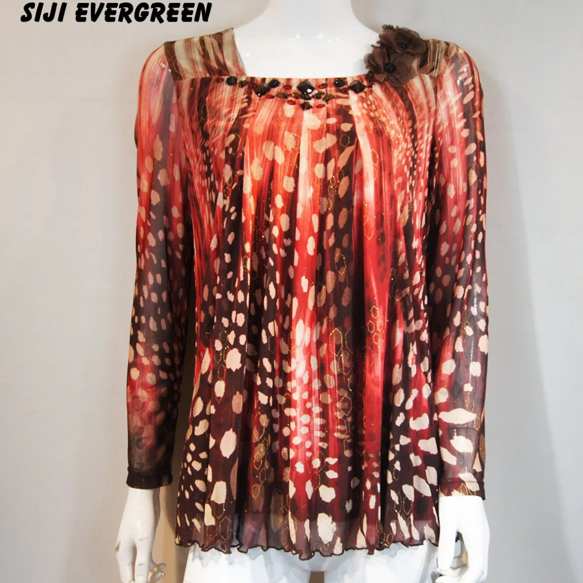 2022 Nova Moda de Algodão e Elastano com Flor Patten Moda Camisa Feminina de Roupas Femininas