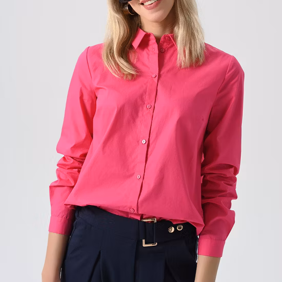 Camisa feminina de manga comprida de algodão viscose de qualidade Shein