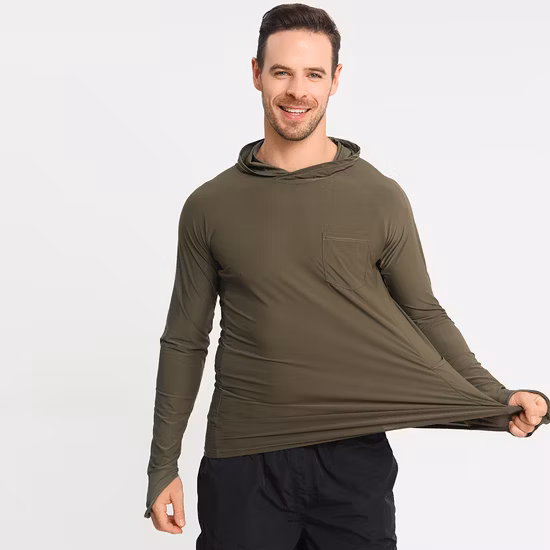Upf 50+ Moletom com capuz de proteção solar manga comprida leve respirável roupas masculinas com proteção solar camisa feminina respirável com proteção solar
