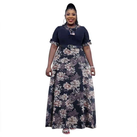 Atacado Hot Sale África Vestuário Designs Moda Feminina Roupa Formal Lady Africano Longo Plus Size Cerimonial Print Vestido Chiffon